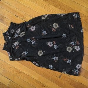 Black floral ruffle neck sleeveless blouse